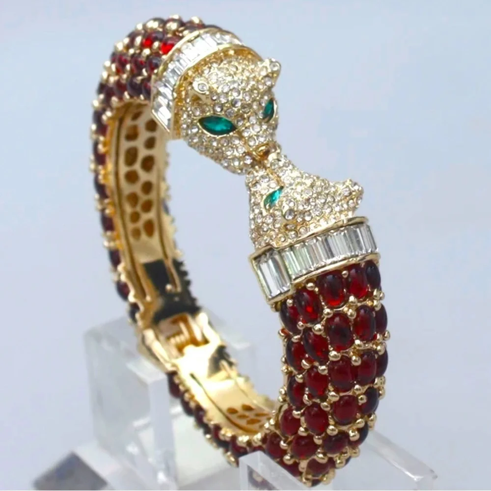 Exquisite Crystal Panther Chunky Cuff Bracelets - New Condition